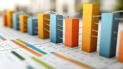 Vibrant and Layered Data Visualization with Colorful Charts Bars and Lines Overlaid on a Clean Grid Background for a Modern and Informative Presentation