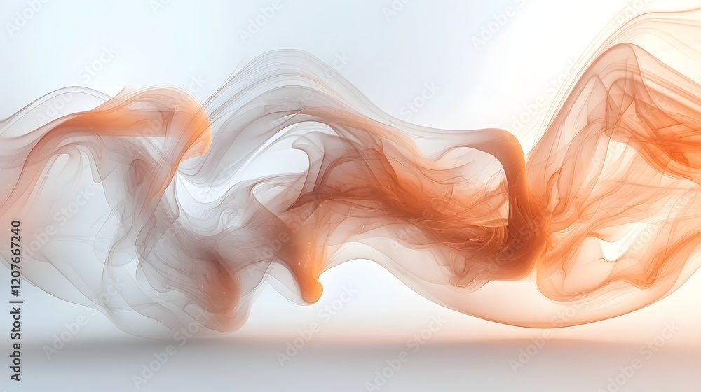 Poster warm hued drifting smoke with soft flowing shapes on clean white background emphasizing elegance and