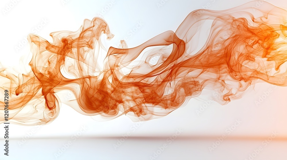 Poster Elegant and Subtle Warm Hued Smoke Gracefully Drifting with Flowing Shapes against a Clean White Background Depicting a Serene and Mesmerizing Atmosphere