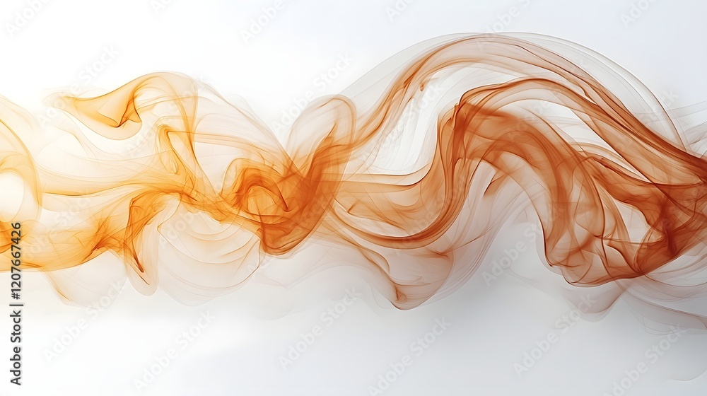 Poster Subtle warm toned swirls of smoke drift elegantly and create a delicate graceful movement across a clean white background  The ethereal fluid wisps and curls evoke a sense of tranquility and beauty