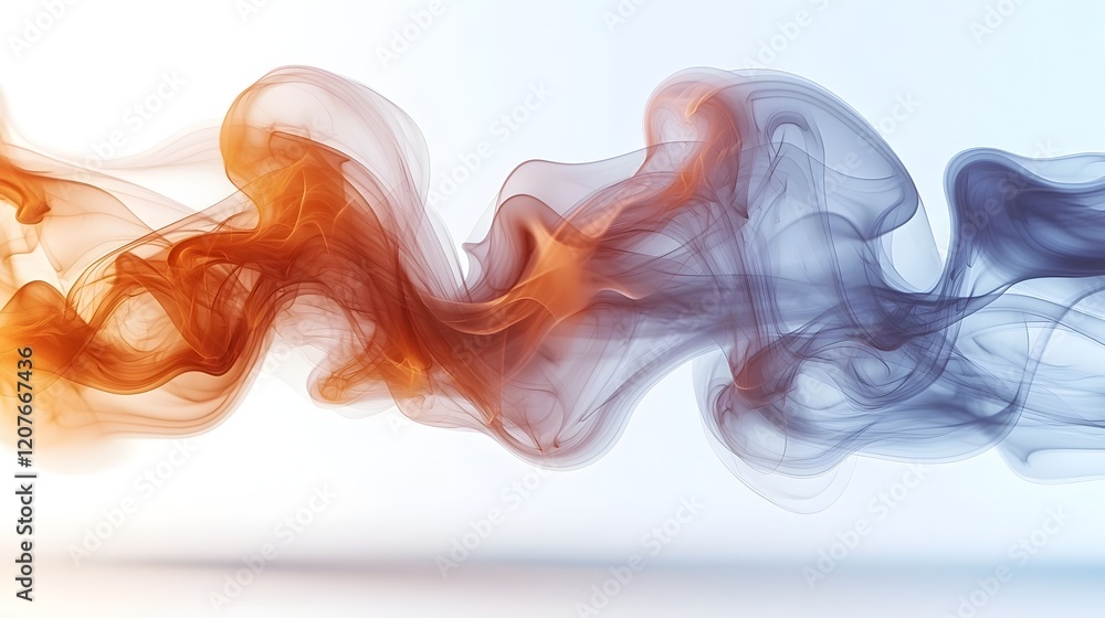 Poster Captivating and Ethereal Smoke Swirls Drift in Elegant Movement Creating a Mesmerizing Dance of Light and Color on a Serene White Background