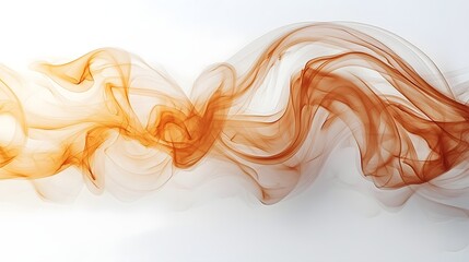 Subtle warm toned swirls of smoke drift elegantly and create a delicate graceful movement across a clean white background  The ethereal fluid wisps and curls evoke a sense of tranquility and beauty