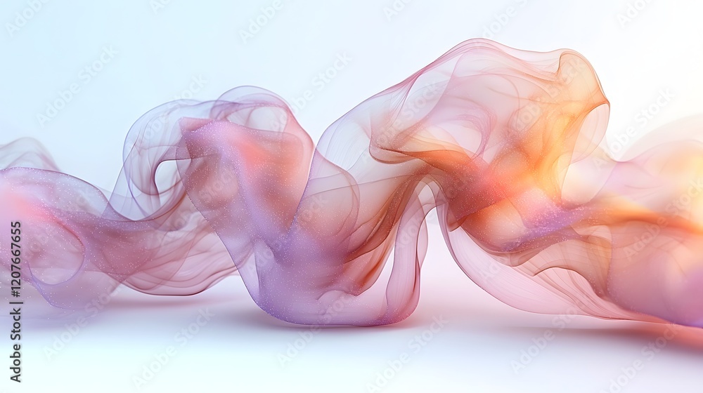 Poster Mesmerizing abstract composition featuring warmly tinted smoke formations gently drifting and curving in a soft fluid motion against a clean white background creating a serene and tranquil atmosphere
