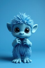 Fototapeta premium Adorable blue furry creature, big eyes, friendly expression. Perfect for children's book illustration, animation, or playful branding.