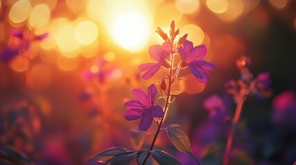 Vibrant sunset-colored bokeh with gradient oranges, pinks, and purples, radiant warmth