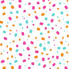 Playful Confetti-Inspired Abstract Seamless Pattern. Vibrant Pink, Orange, and Blue Elements