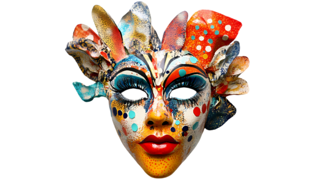 Vibrant Colorful Venetian Mask Festive Art Design Abstract Painting red face blue dots italy green  