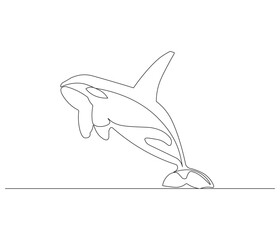Continuous one line drawing of orca whale. Single line drawing illustration of whale killer fish. Logo,symbols and design style Concept vector art. Doodle line illustration.