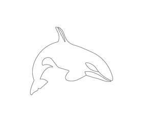Continuous one line drawing of orca whale. Single line drawing illustration of whale killer fish. Logo,symbols and design style Concept vector art. Doodle line illustration.