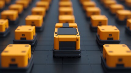 Obraz premium Automated Forklifts Transporting Cargo in Organized Grid System,Modern Shipment and Logistics Focus
