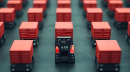 Fototapeta premium Automated Forklifts Moving Cargo in a Grid System for Modern Shipment Logistics