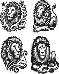 lion, loin vector set,  loin silhouette, loin silhouette set
