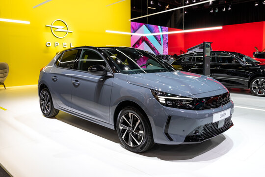 Opel Corsa (2025) hybrid car at the Brussels Motor Show. Brussels, Belgium - January 10, 2025.