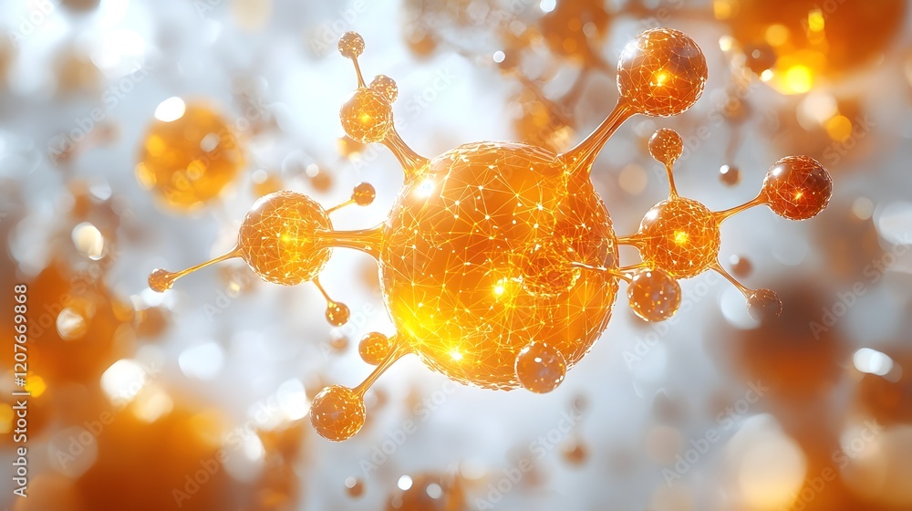 Poster captivating scientific visualization showcasing intricate molecular structures and atomic arrangemen