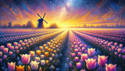 柔らかな色彩で描いたチューリップと風車の風景。
花畑と星空が織りなす調和の瞬間。
自然が奏でる優しい色彩のハーモニー。
風車と花畑の安らぎの情景。
穏やかな夜に包まれるチューリップの花畑。
柔らかな光に包まれる田園風景。
心を穏やかにする色彩の風景画。
Generated by AI.
