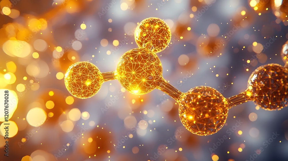 Aufkleber glowing yellow spherical structures representing detailed molecular or atomic models hovering on a c