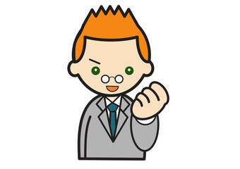 ガッツポーズのスーツ姿の白人男性