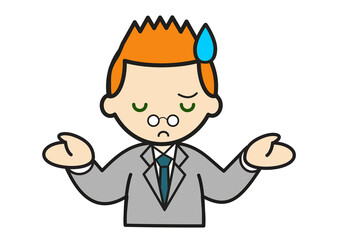 お手上げポーズのスーツ姿の白人男性