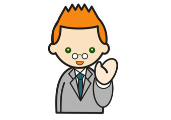 手をふるスーツ姿の白人男性