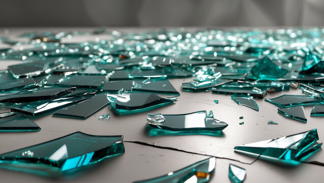 Broken glass scattered around