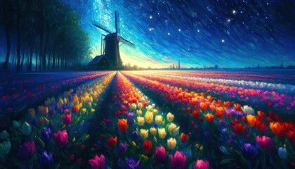 柔らかな色彩で描いたチューリップと風車の風景。
花畑と星空が織りなす調和の瞬間。
自然が奏でる優しい色彩のハーモニー。
風車と花畑の安らぎの情景。
穏やかな夜に包まれるチューリップの花畑。
柔らかな光に包まれる田園風景。
心を穏やかにする色彩の風景画。
Generated by AI.
