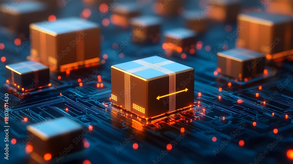 Poster linked packages glide through streamlined digital network in seamless coordination
