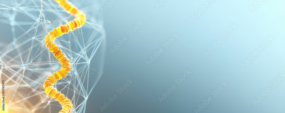 Poster digital representation of dna strand with glowing elements