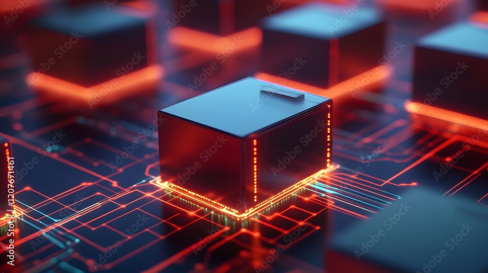 Aufkleber floating cubes linked by glowing network lines,seamless coordination,3d