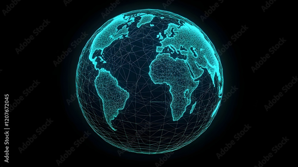 Poster simplified global network with highlighted cargo tracking paths,3d