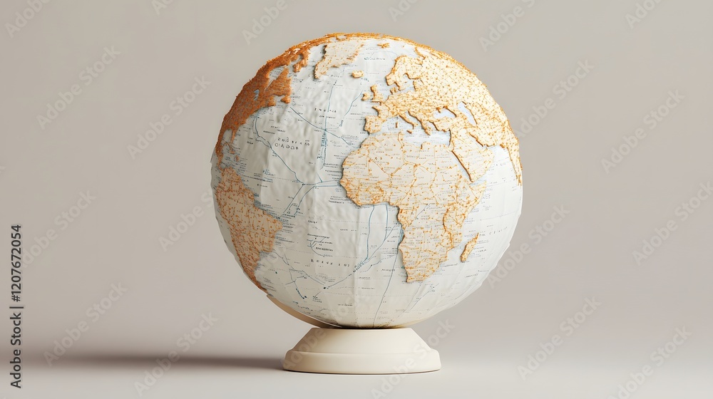 Poster simplified globe with highlighted cargo tracking paths,global network theme 3d
