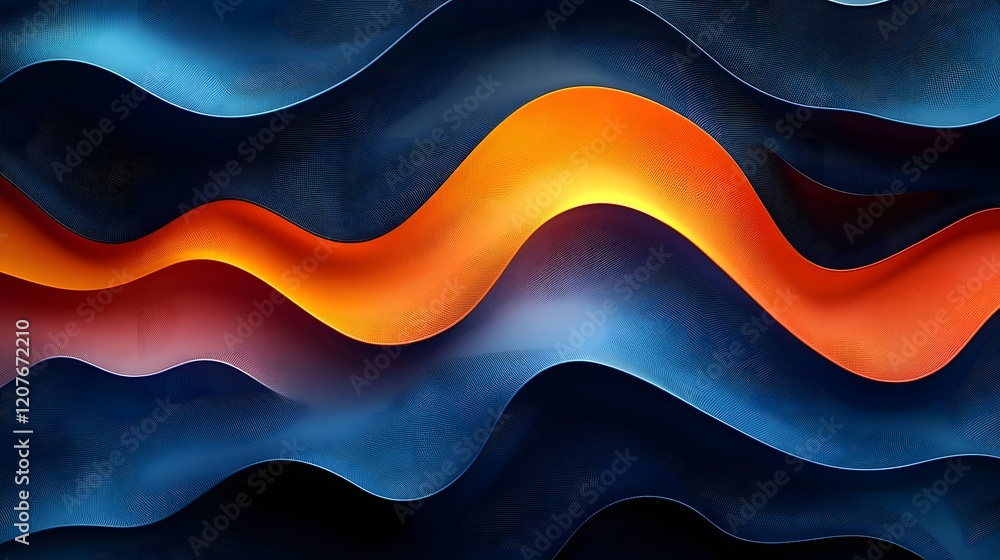 Poster Captivating abstract background featuring dynamic gradient wave shapes and noise texture in a combination of vibrant blue orange and black tones  Perfect for contemporary digital art poster design