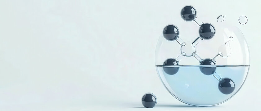 Bubbles in liquid forming molecular structures in glass sphere , volatile organic compounds