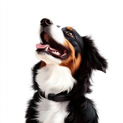 Fototapeta premium A dog with a black collar is looking up at the camera