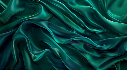 Obraz premium Elegant Green and Blue Gradient Silk Satin Fabric with Smooth Texture