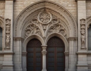 Obraz premium Church facade with ornate stone carvings and arched windows , architecture, baroque, roman