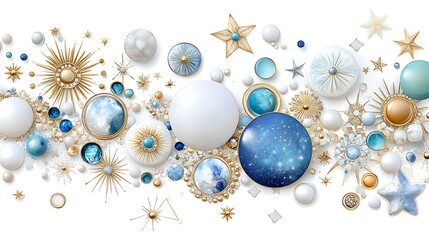 Celestial Decor  Blue  Gold   White Festive Ornament Arrangement