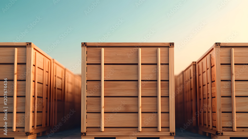 Aufkleber perfectly aligned shipping crates with soft lighting,order and efficiency in 3d