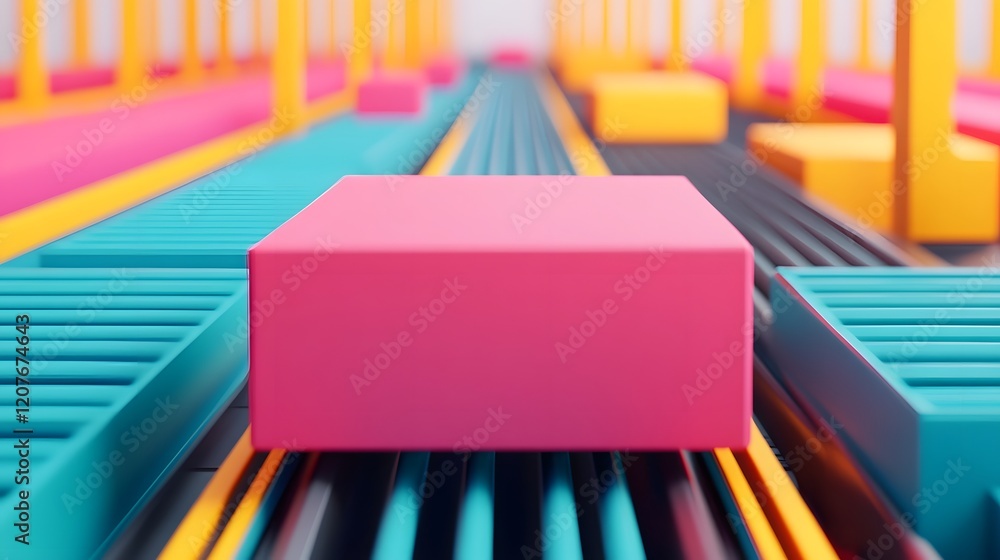 Aufkleber abstract conveyor system with vibrant geometric packages in efficient flow