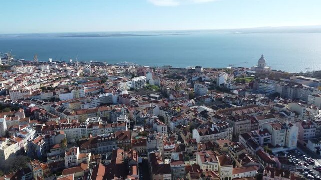lisboa aerea, vista telhados rio tejo