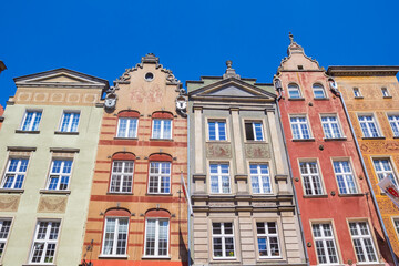 Historic facades in the Long Street of Gdansk, Poland