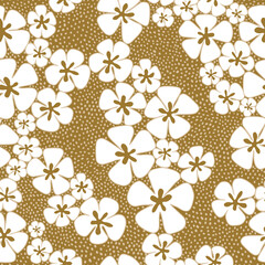 Seamless pattern with white flowers on a beige background.