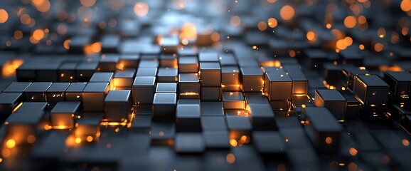 Obraz premium Abstract glowing dark cubes background.