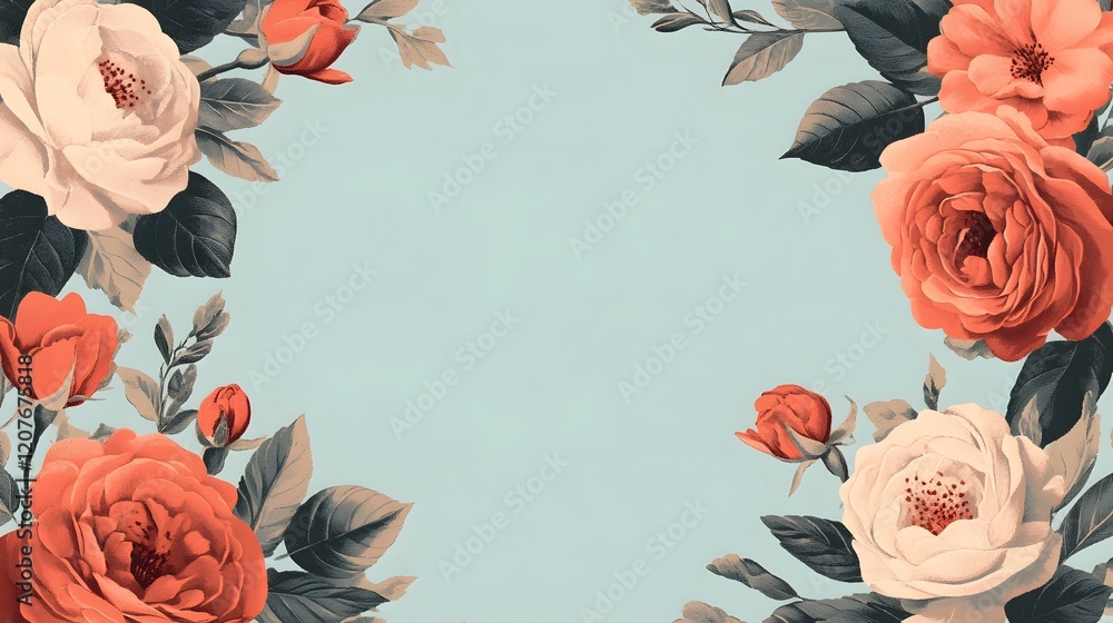 Aufkleber rose wreath framing a soft mint background with customizable empty center
