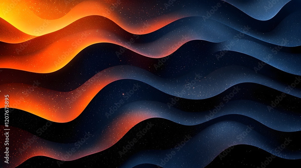 Poster Mesmerizing abstract background with dynamic gradient waves and shapes in a range of vibrant blue orange and black colors