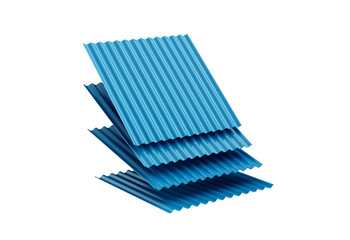 3d Sea Blue Falling Metallic Stacks Of Corrugated Galvanised Iron For Roof Sheets 3d Illustration
