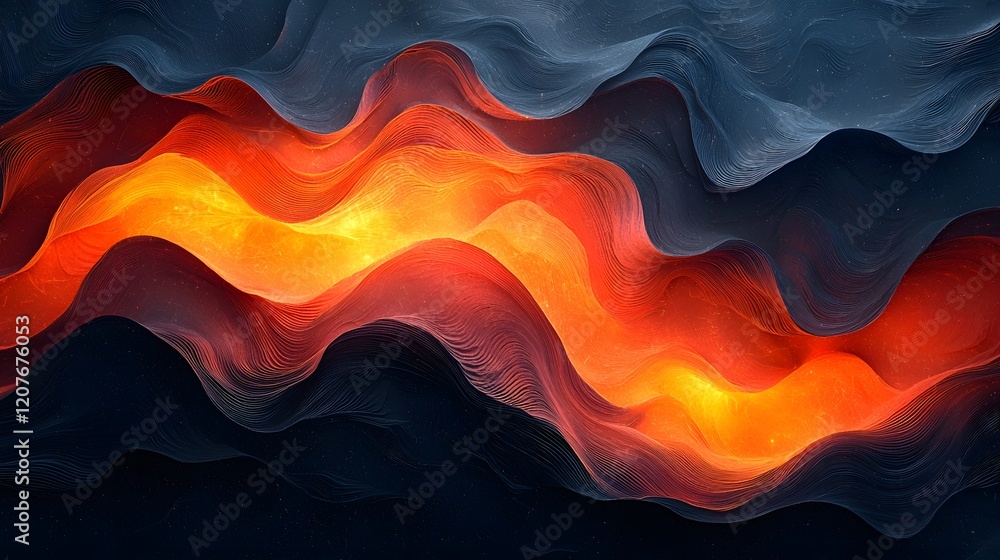 Poster Mesmerizing abstract gradient wave texture with fiery glow and moody atmospheric feel  Vibrant dynamic artwork with undulating organic shapes and shimmering luminous hues that create a captivating