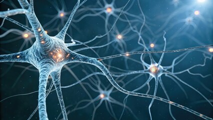 Close-up of neurons with electrical impulses traveling through them, brain function, electrical impulses, neurotransmitters, neurons, neurophysiology