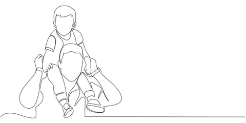 Fathers day line art style vector illustration, father and son line art illustration