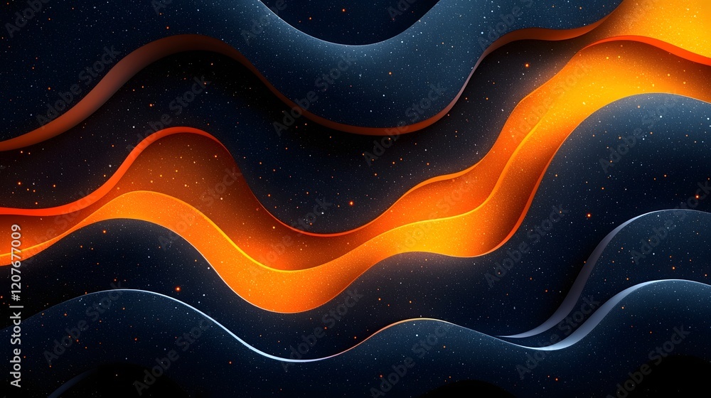 Poster stunning grainy gradient abstract background with dynamic blue orange and black flowing wave shapes 