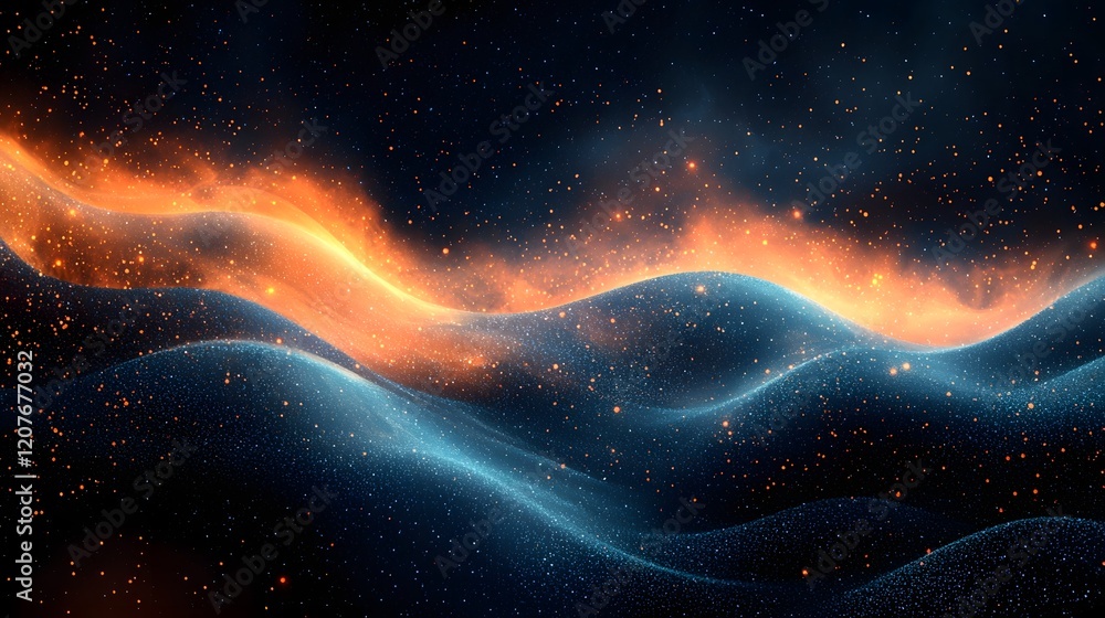 Poster Vibrant and moody dynamic grainy gradient background with flowing wave shapes and texture for modern eye catching banner or cover design